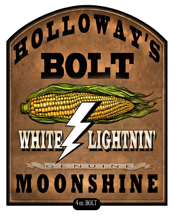 HOLLOWAYS, moonshine label, graphic